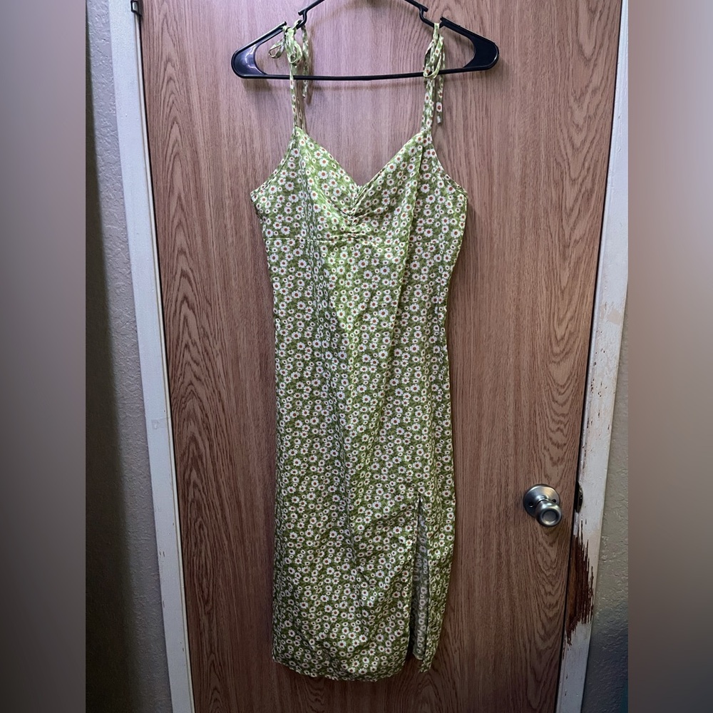 Green floral midi slip dress